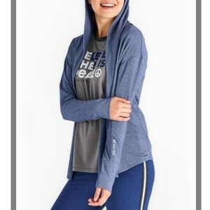 Life is Good Open Hoodie Jacket Cardigan Top Womens Sz Large Blue Stretchy Yoga
